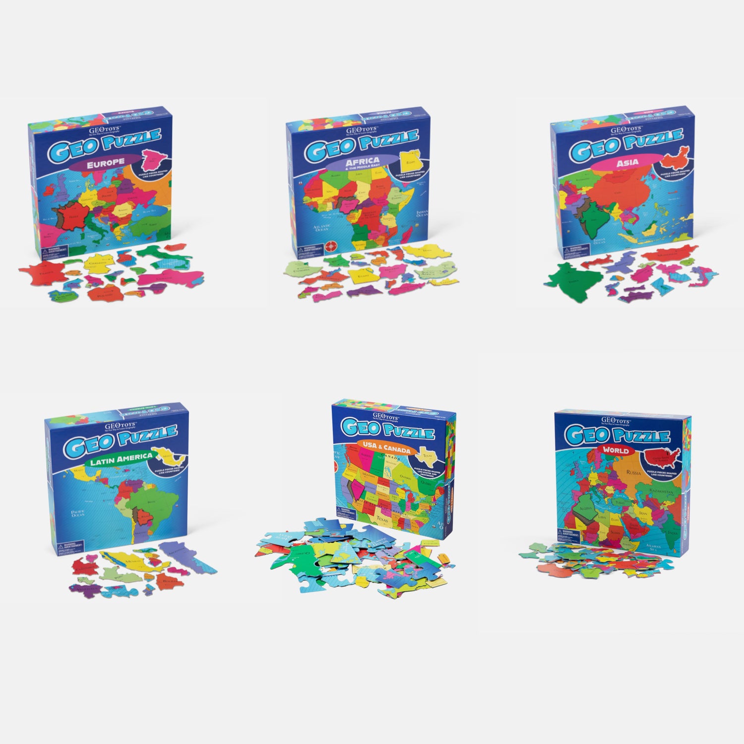 6 GeoPuzzles In Individual Boxes, Geography Jigsaw Puzzles – Geotoys