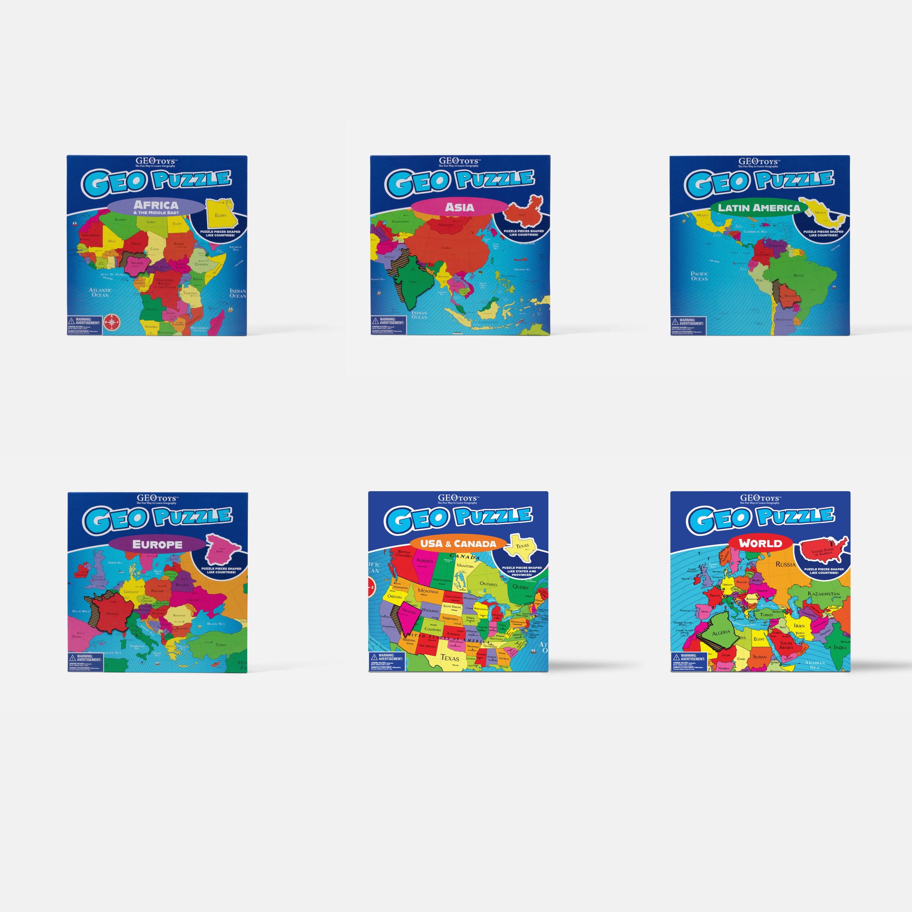 6 GeoPuzzles In Individual Boxes, Geography Jigsaw Puzzles – Geotoys