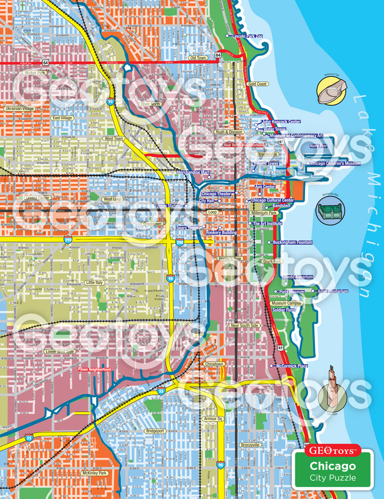 Chicago Mini Map 100-Piece Mini Puzzle - Chicago – Geotoys