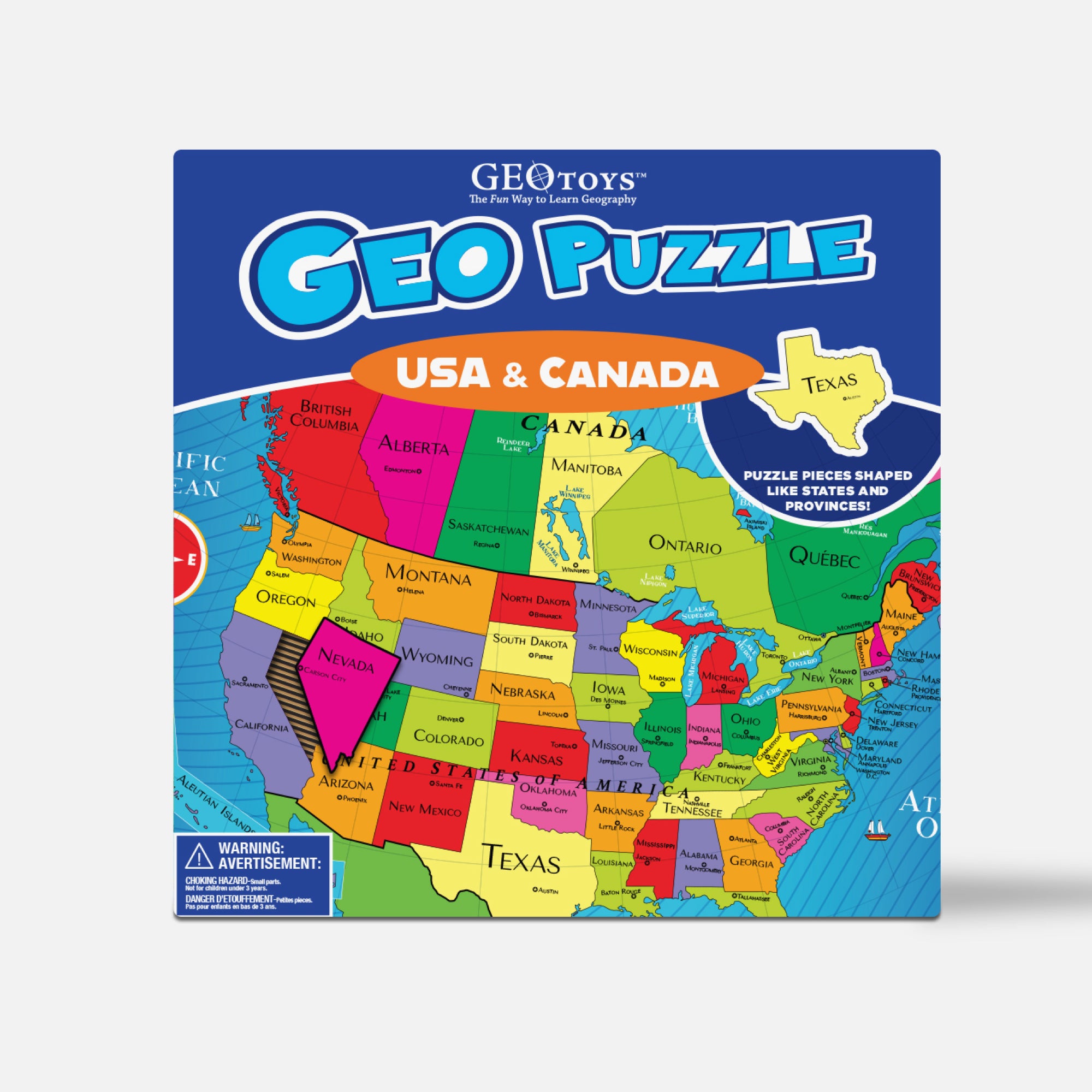 GeoPuzzle USA and Canada, 69 Piece Geography Jigsaw Puzzle – Geotoys