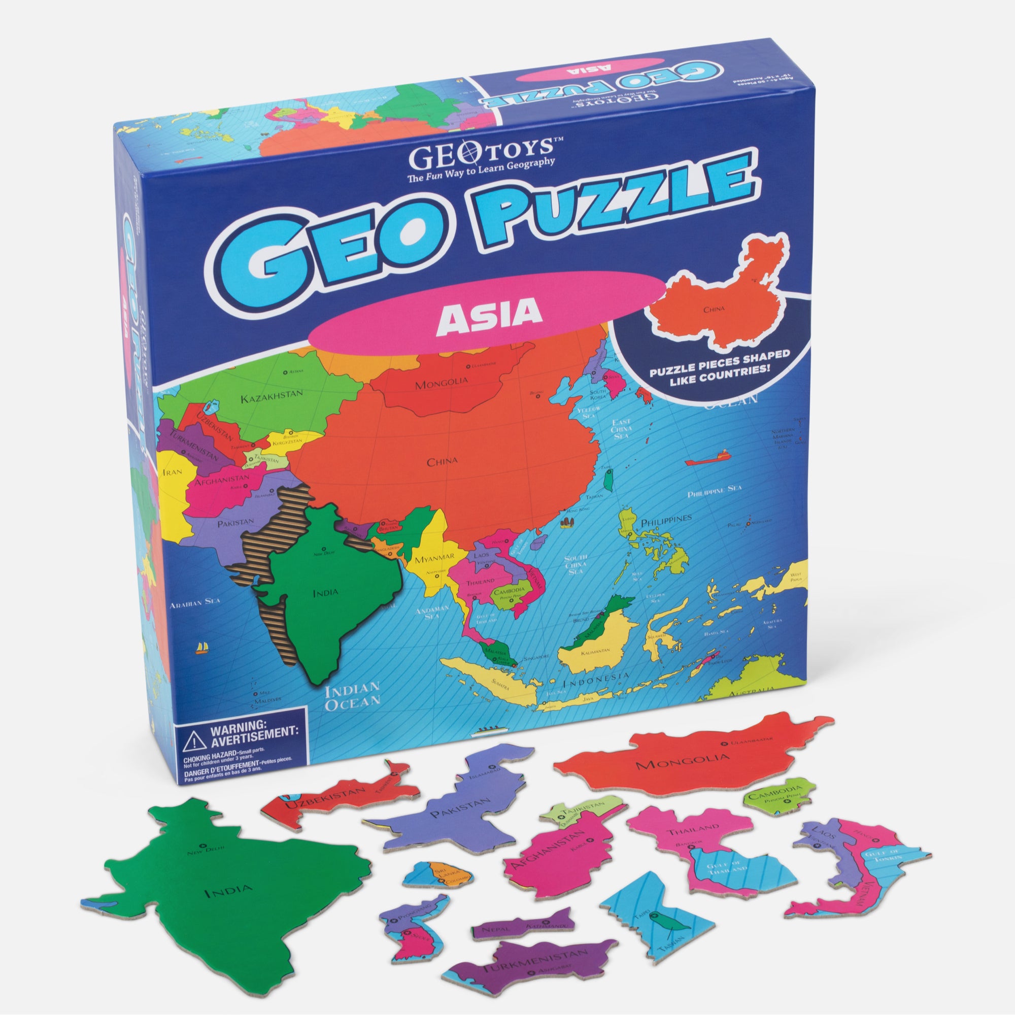 GeoPuzzle Asia, 50 Piece Geography Jigsaw Puzzle – Geotoys